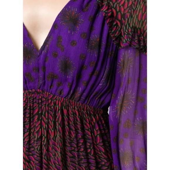 BA&SH Floral  Paris Gypsy Bohemian Midi V Neck Dress SIZE 4 NWT - Picture 5 of 12